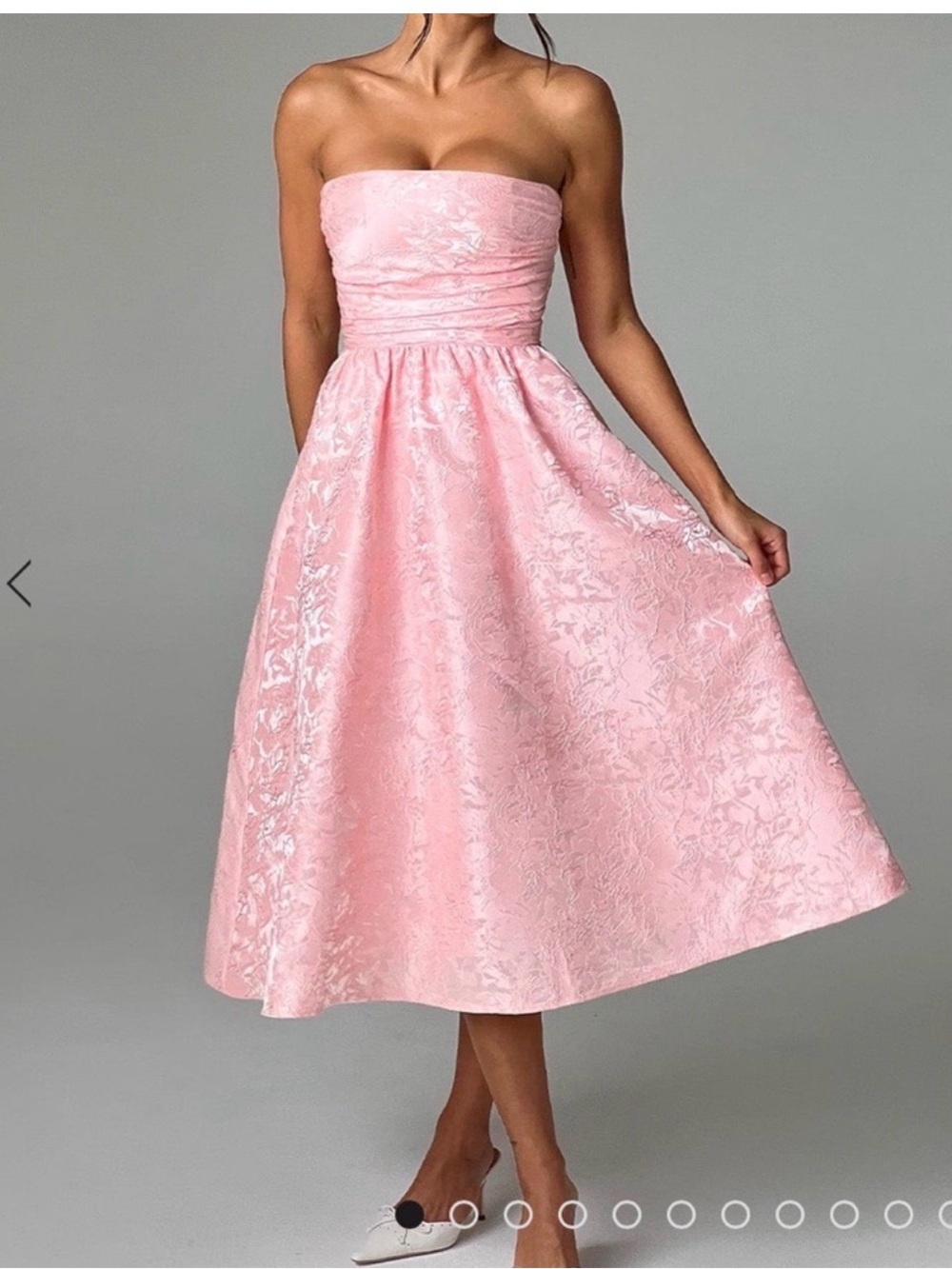 Brand new Strapless Pink Floral Brocade Wedding guest Dress with Lace-Up Back - Picture 1 of 8